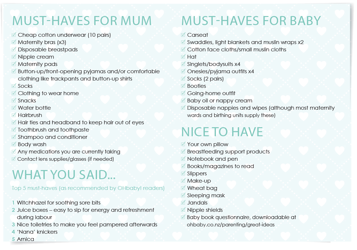 list of what to pack in hospital bag for baby
